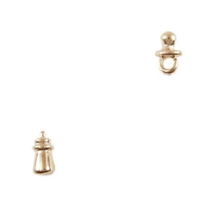 Mini Golden Baby Dummy and Bottle Stud Earrings