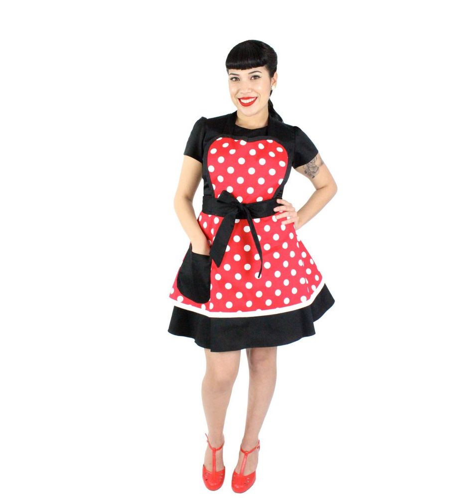 "Double Dipper" Red and White Dot Apron