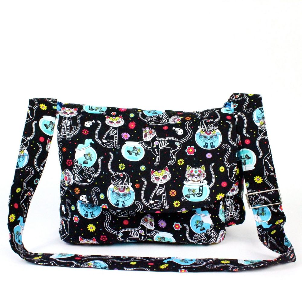 "What a Square" Cat Day of the Dead Messenger Bag