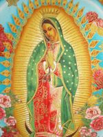 Mexican Virgin Mary Guadalupe Pink Roses Throw Pillow