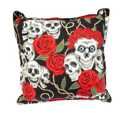 Skulls & Roses Tattoo Art Black Throw Pillow