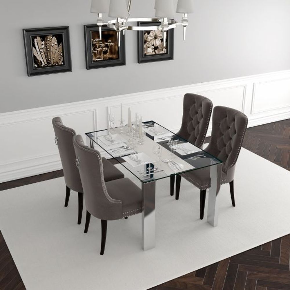 Frankfurt/Rizzo 5pc Dining Set, Chrome/Grey