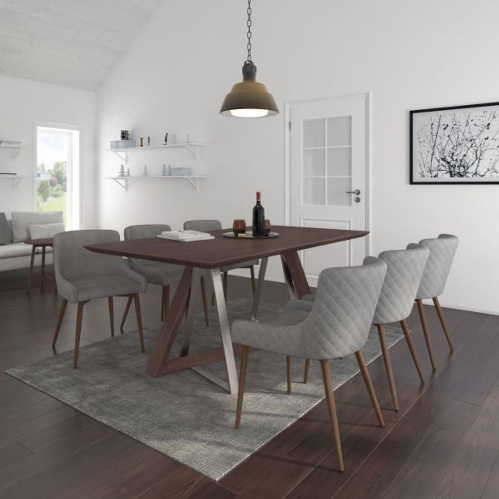 Drake/Bianca 7pc Dining Set, Walnut/Walnut & Grey