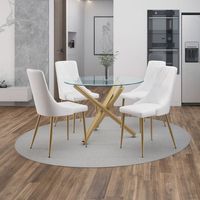 Carmilla/Antoine 5pc Round Dining Set in Gold with White Chair