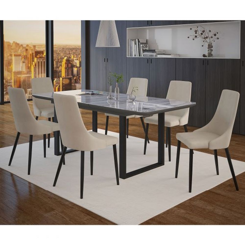 Gavin/Venice 7pc Dining Set, Black/Beige