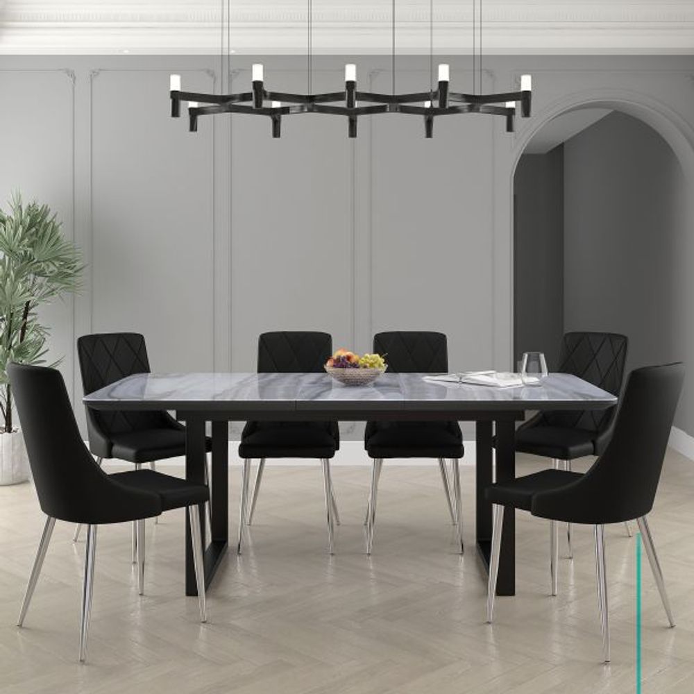 Gavin/Devo 7pc Dining Set, Black/Black