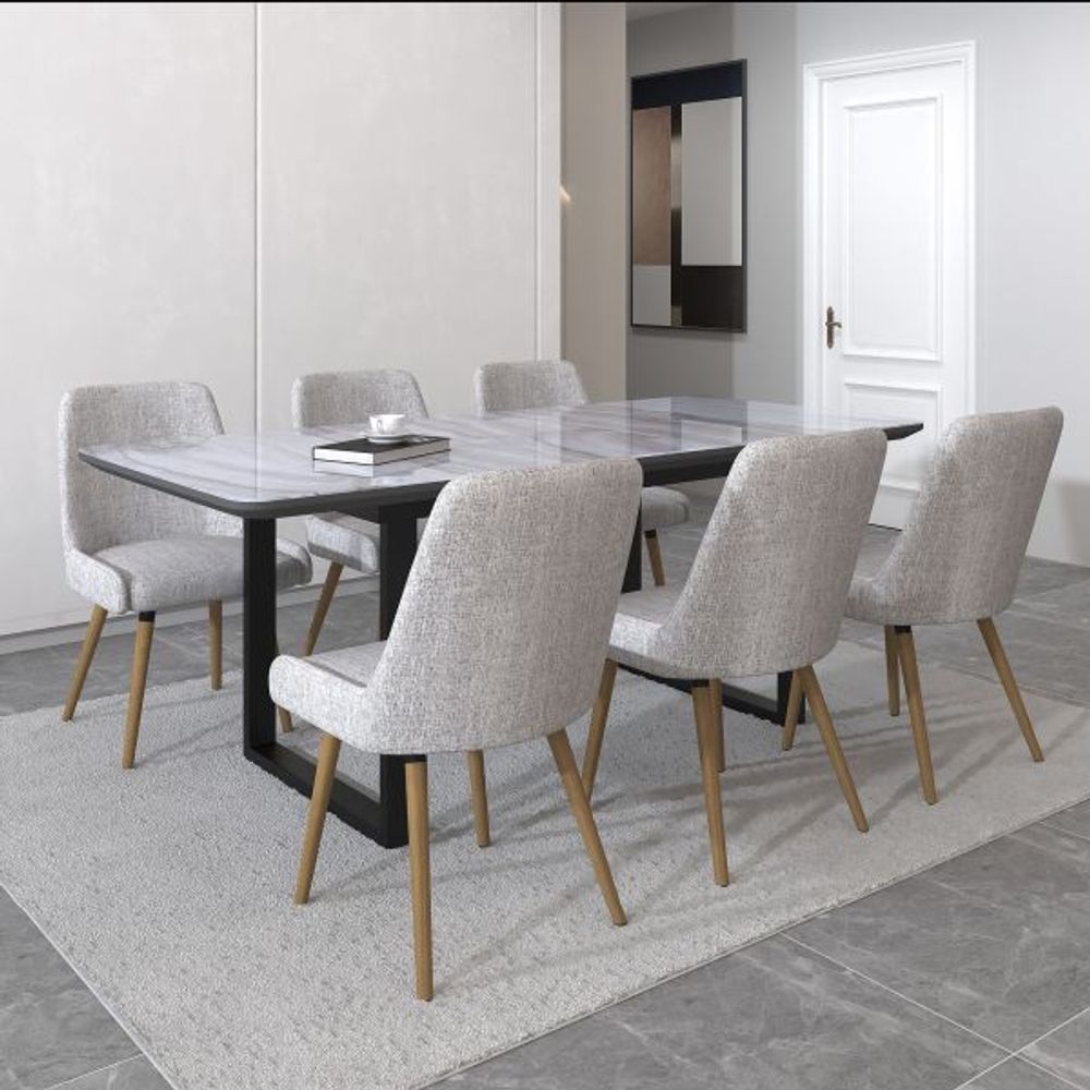 Gavin/Mia 7pc Dining Set, Black/Light Grey w Grey Leg