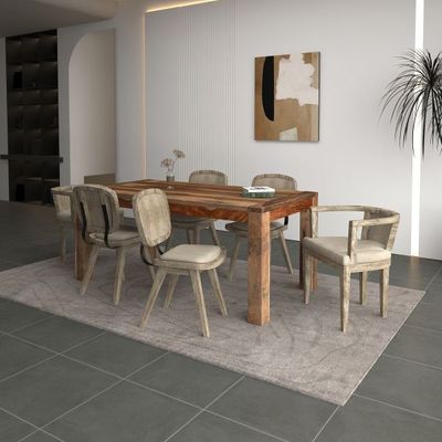 Krish/Aster 7pc Dining Set in Sheesham with Beige Chairs