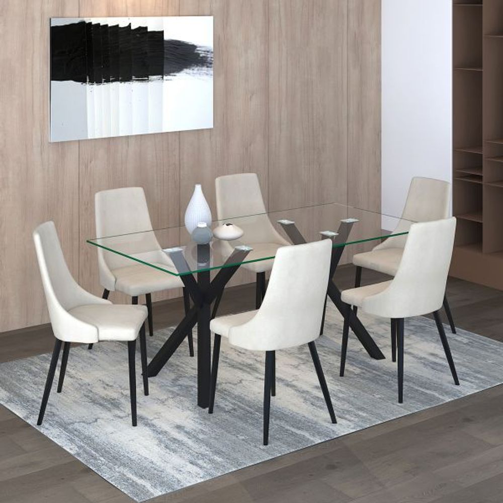 Stark/Venice 7pc Dining Set, Black/Beige