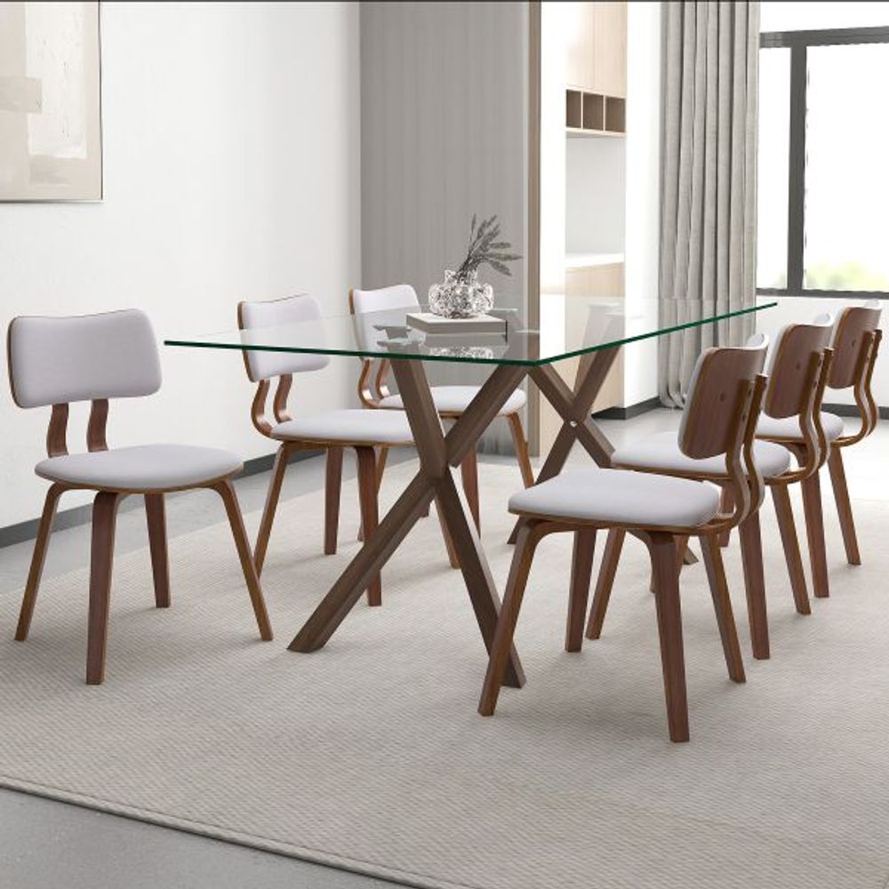 Stark/Zuni 7pc Dining Set in Walnut with Grey Fabric Chair