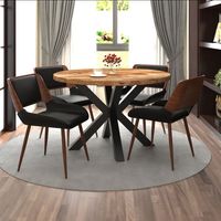 Arhan/Hudson 5pc Dining Set in Natural with Black Faux Leather Chair