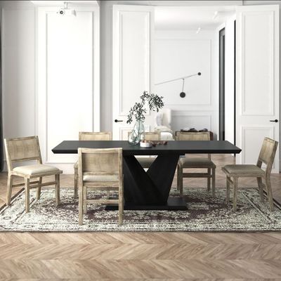 Eclipse/Clive 7pc Dining Set in Black with Beige Chair