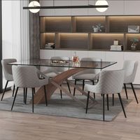 Veneta/Bianca 7pc Dining Set, Walnut/Black & Grey