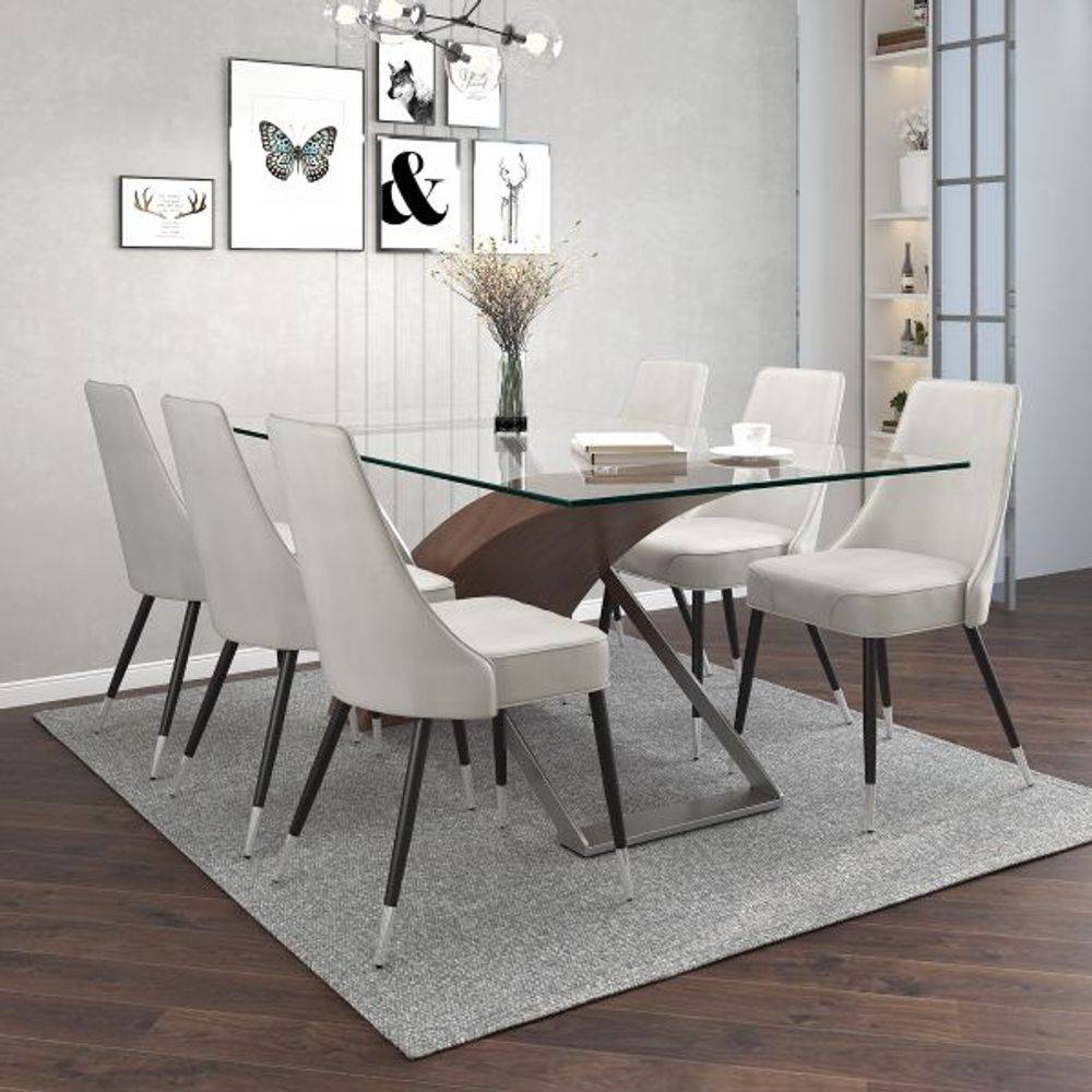 Veneta/Silvano 7pc Dining Set, Walnut/Light Grey