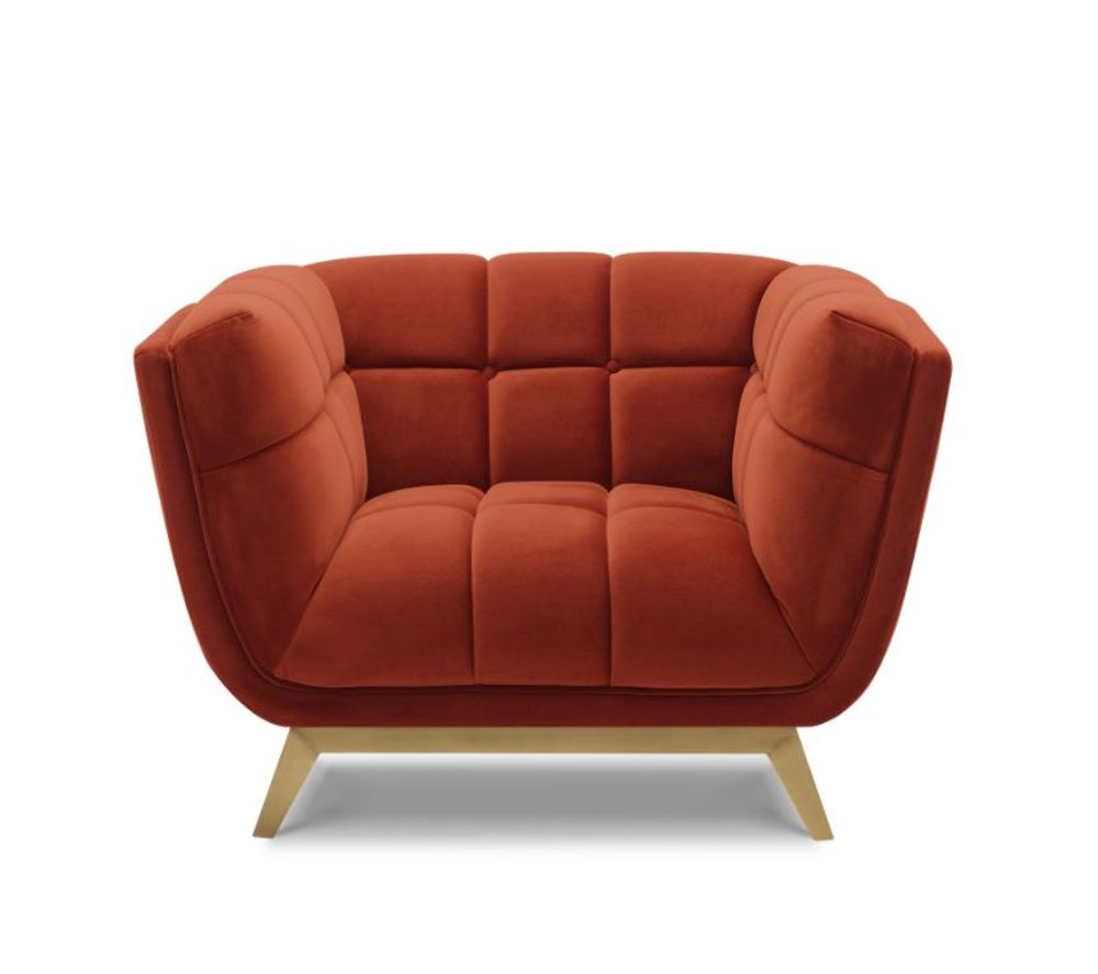 Yaletown Mid Century Tufted Fabric Accent Chair Gold Legs -Rust