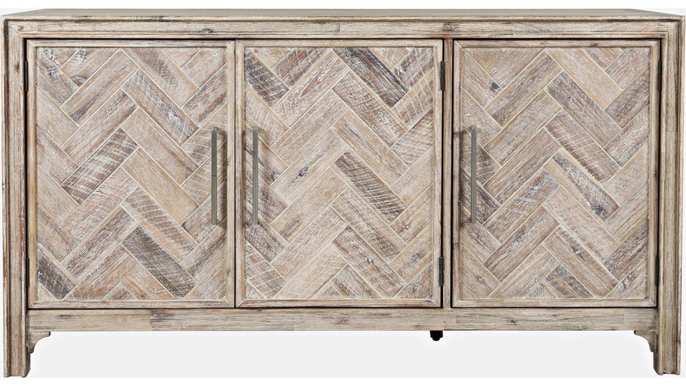 GRAMERCY GREY WASH WIRE CHEVRON 3 DOOR ACCENT CABINET