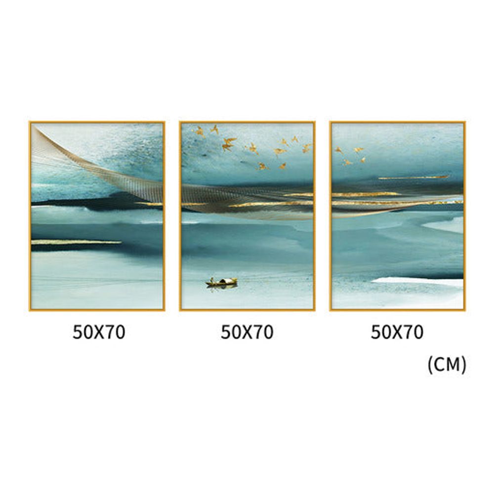 Azure Set of 3 Alloy Matt - Golden Frame Wall Art