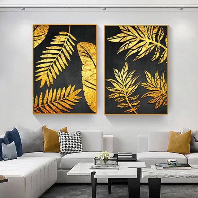 Shimmer Set of 2  Alloy Matt - Golden Frame Wall Art