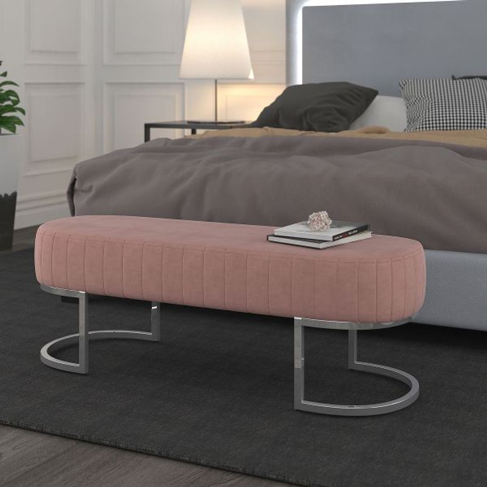 Zamora Bench in Dusty Rose with Silver Base