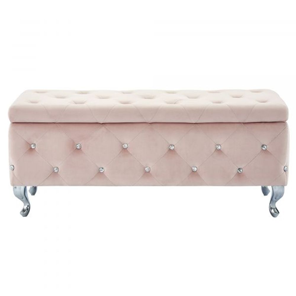 Monique Rectangular Storage Ottoman in Blush Pink