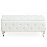 Monique Rectangular Storage Ottoman in White