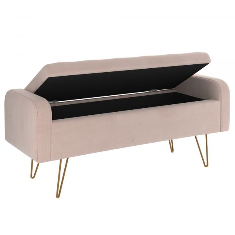 Sabel Storage Ottoman/Bench in Blush Pink with Gold Leg