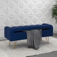 Sabel Storage Ottoman/Bench in Blue with Gold Leg