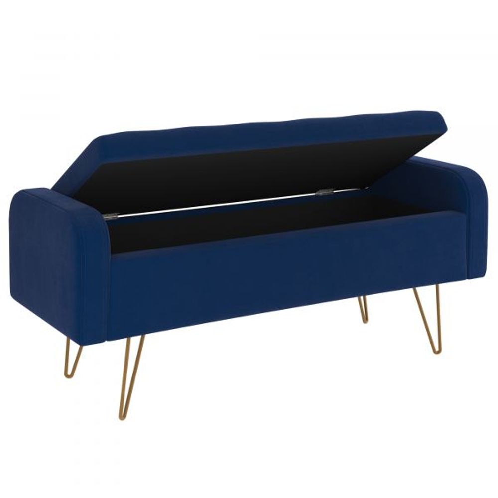 Sabel Storage Ottoman/Bench in Blue with Gold Leg