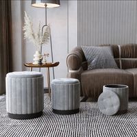 Tobi 3pc Storage Ottoman Set in Grey & Black