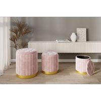 Tobi 3pc Storage Ottoman Set in Blush & Gold