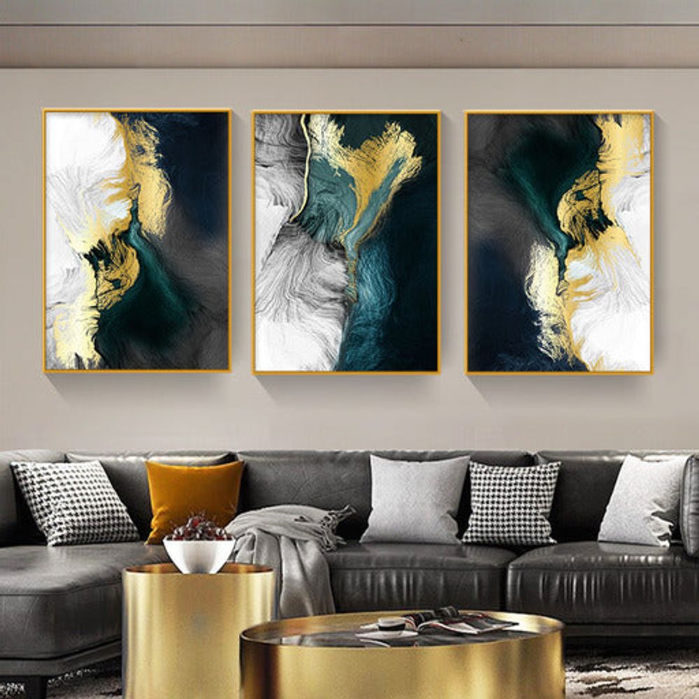 Sense Glass Golden Leaf Set of 3 - Golden Frame Wall Art