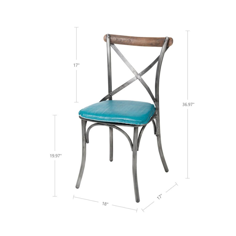 Metal Crossback Chair with Peacock Blue Seat Cushion