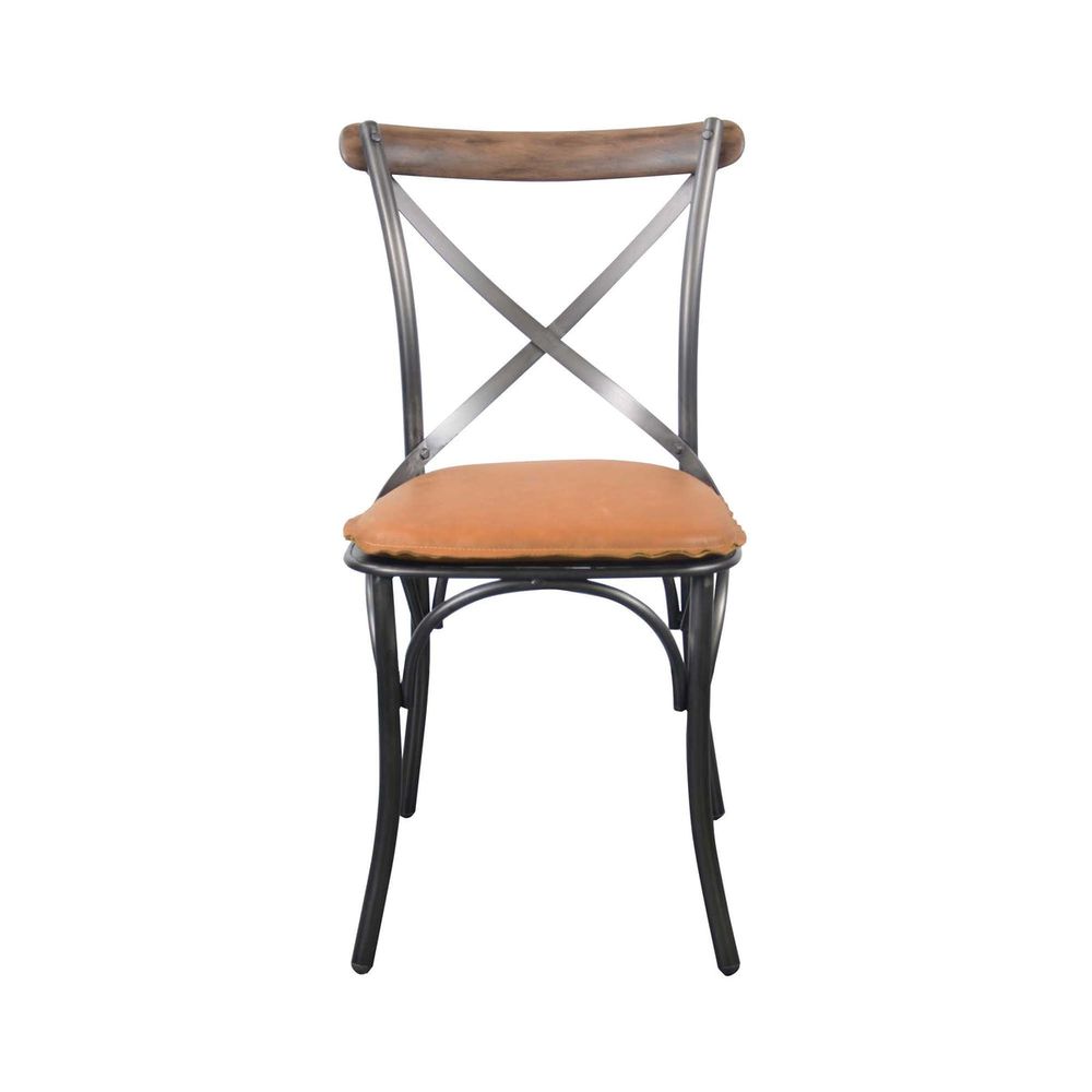 Metal Crossback Chair with Cognac Seat Cushion