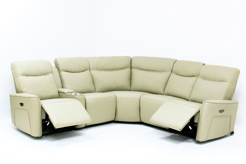 Sorel Modular Genuine Leather Power Reclining Sectional (6pc) - Light Grey