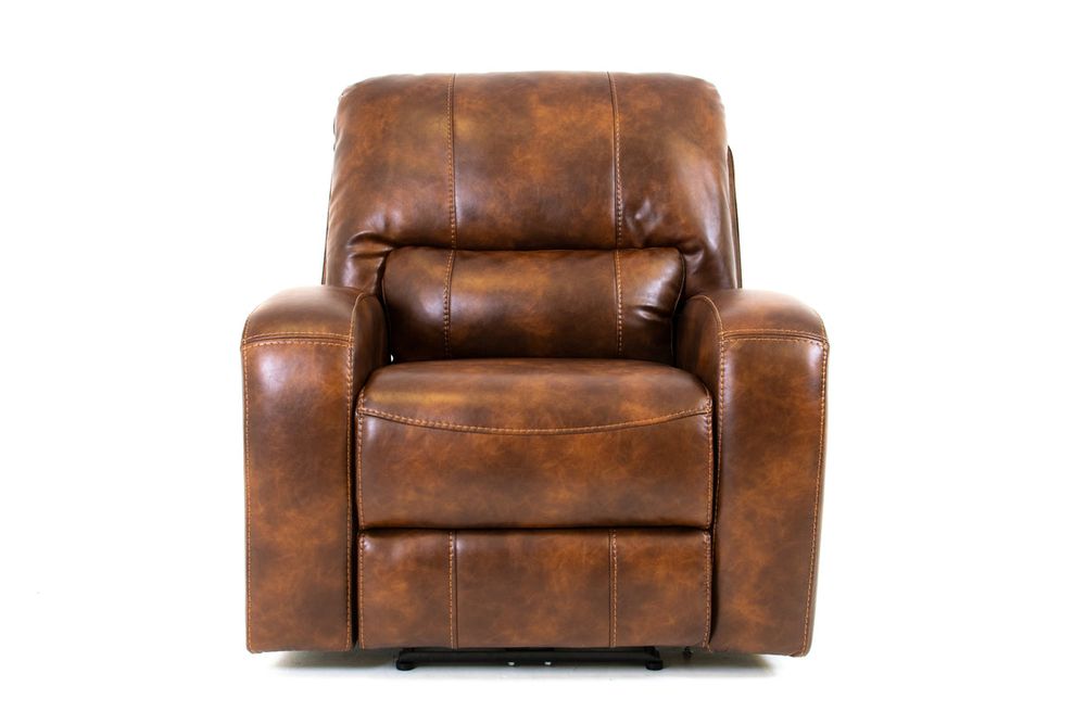 Renault Power Recliner Chair with Power Headrest- Brown Bark Leather Gel