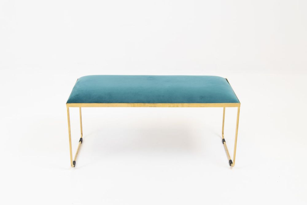 Ritz Bench Gold Legs Teal Velvet