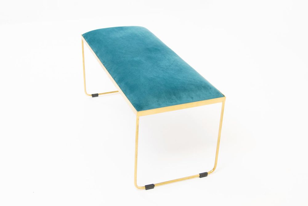 Ritz Bench Gold Legs Teal Velvet