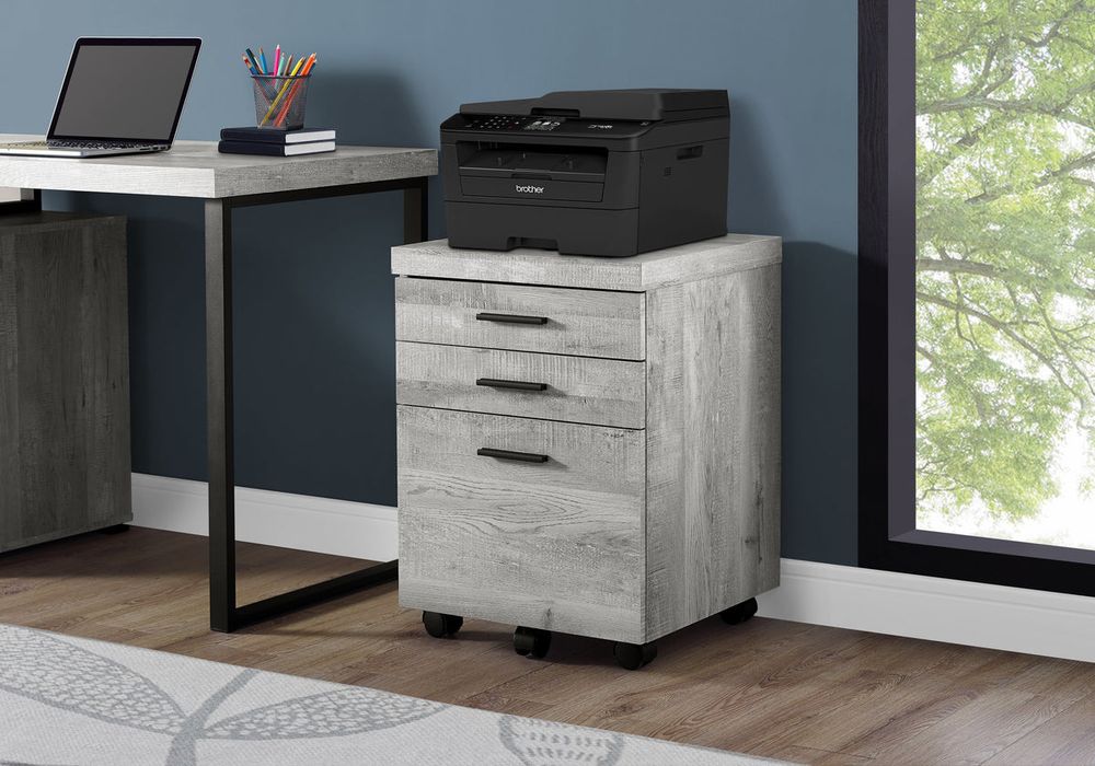 FILING CABINET - 3 DRAWER / GREY RECLAIMED WOOD / CASTORS - I 7401