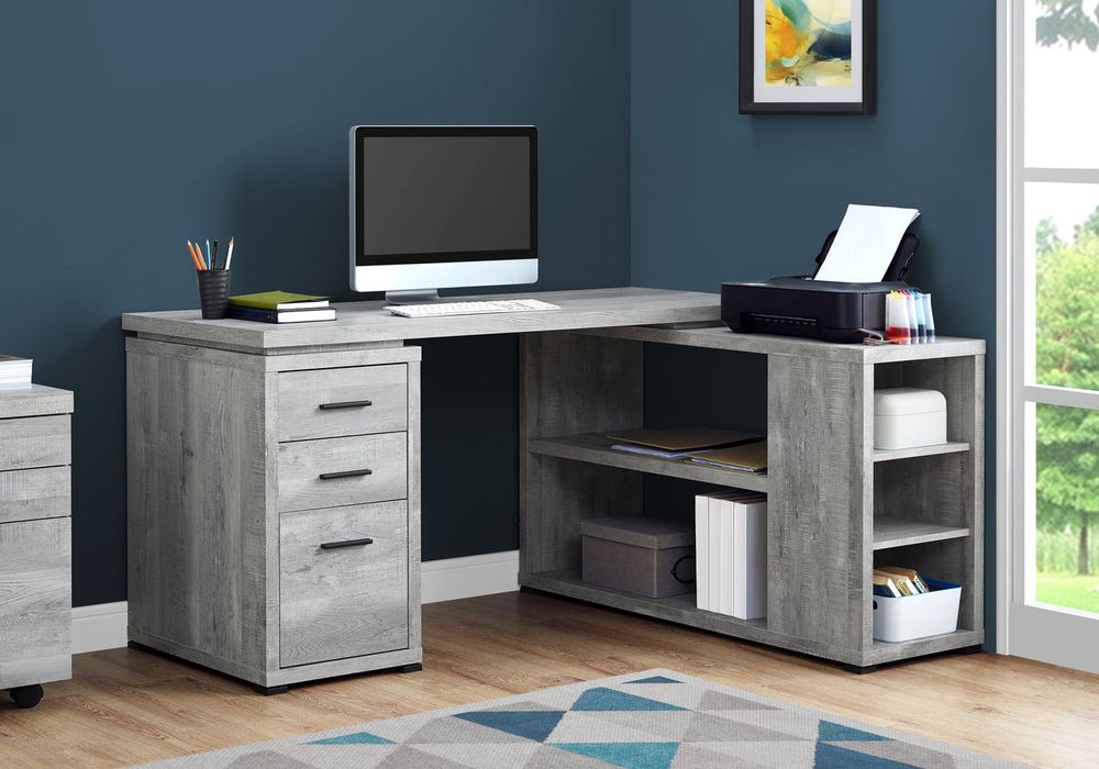 COMPUTER DESK - GREY RECLAIMED WOOD L/R FACING CORNER - I 7421