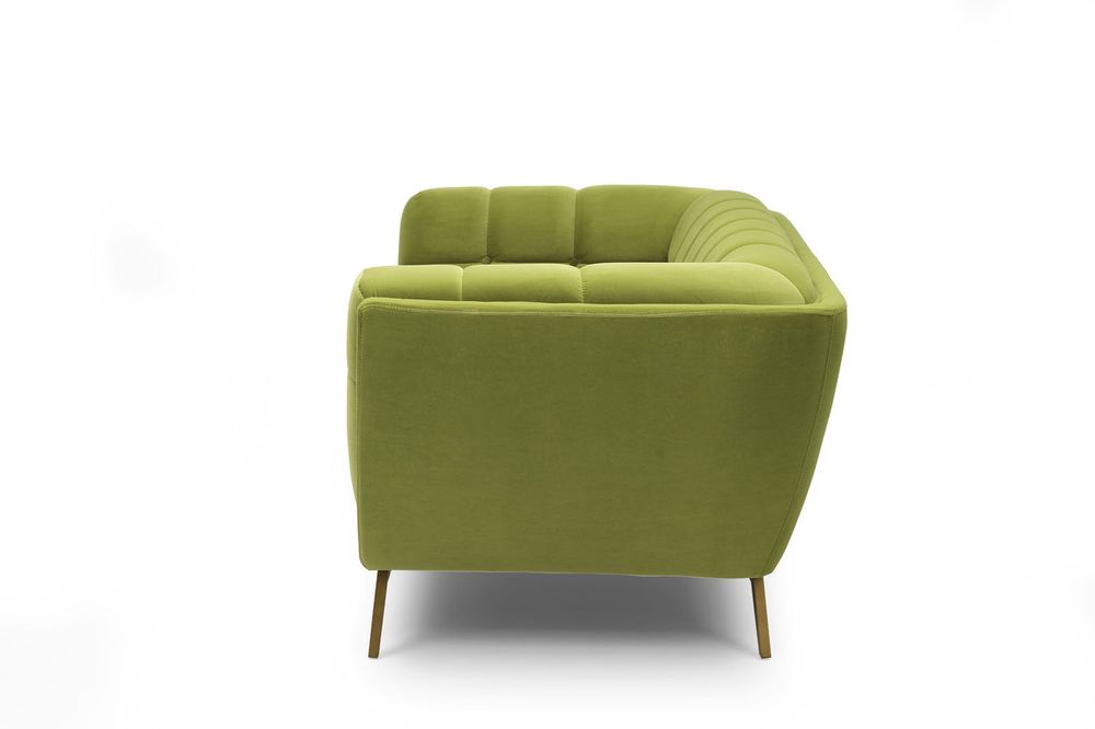 Yaletown Mid Century Tufted Fabric Sofa  With Golden Legs- Moss Green #14