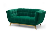 Yaletown Mid Century Tufted fabric Loveseat Golden Legs- Emerald  #23
