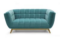 Yaletown Mid Century Tufted fabric Loveseat Golden Legs- Velvet Teal #19