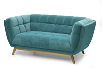 Yaletown Mid Century Tufted fabric Loveseat Golden Legs- Velvet Teal #19