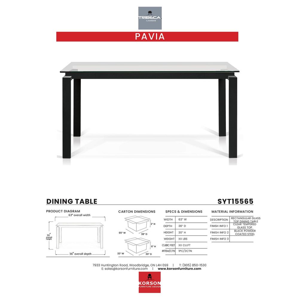 Pavia Rectangular Dining Table with Clear Tempered Glass Top