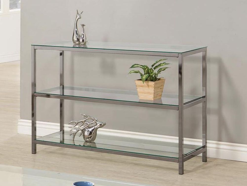 Ontario Sofa Table With Glass Shelf Black Nickel