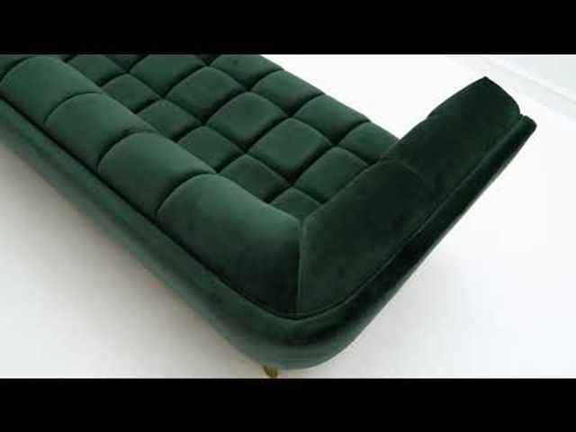 Yaletown Mid Century Tufted fabric Loveseat Golden Legs- Emerald  #23