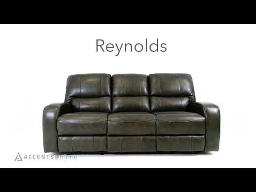 Reynolds Genuine Leather Power Reclining Sofa with Power Headrest - Grey