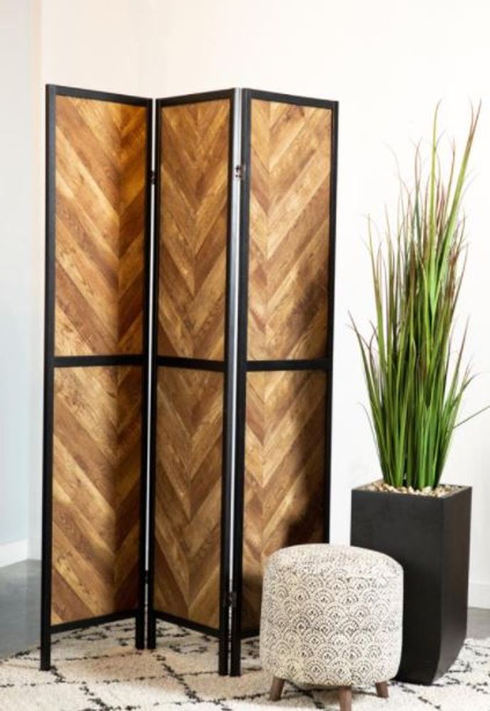 Room Divider 3-Panel Screen Rustic Tobacco And Black