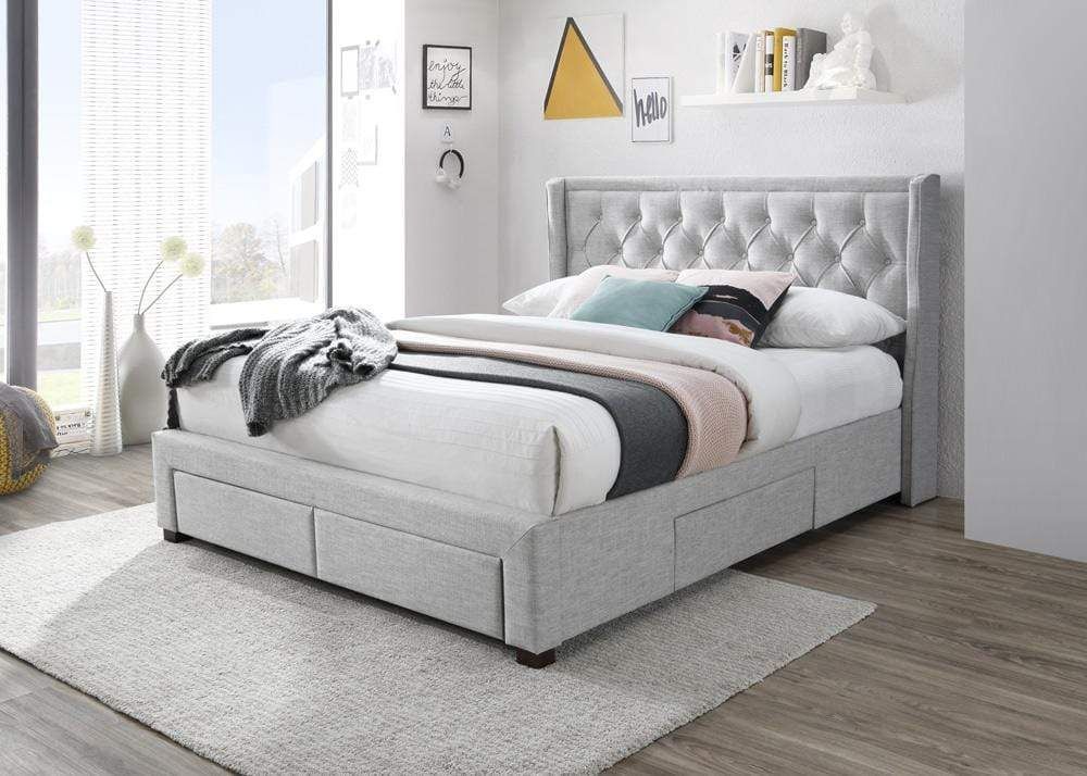 Woodbury Warm Stone Fabric 4 Drawer Storage Bed King size