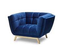 Yaletown Mid Century Tufted Fabric Accent Chair Gold Legs -Royal Blue #66